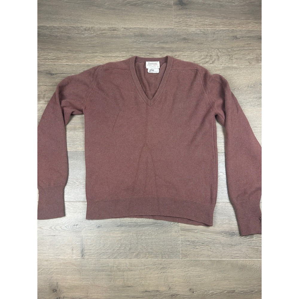 Vintage Lord Jeff Minklama Sweater Mens Large Plum Mauve Mink Lambswool V-Neck